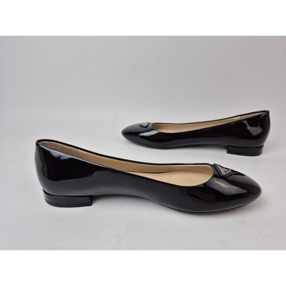 Prada Women's Black Patent Leather Logo Ballerina Flats Size 40 - Picture 4 of 7